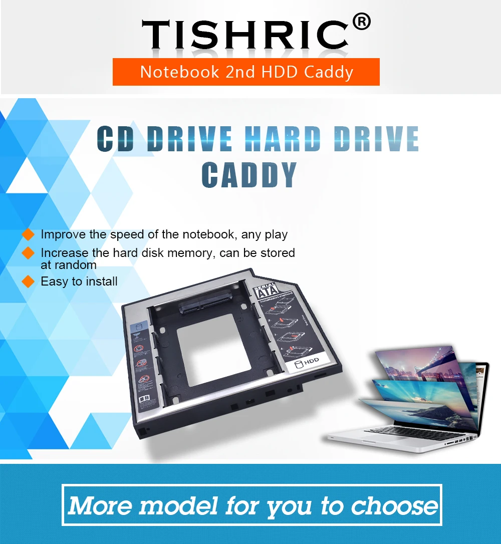 Tishric Универсальный пластик алюминий 12,7 мм SATA 3,0 2," HDD Caddy адаптер DVD HDD для ноутбука Cd нечетный жесткий диск Корпус Optibay