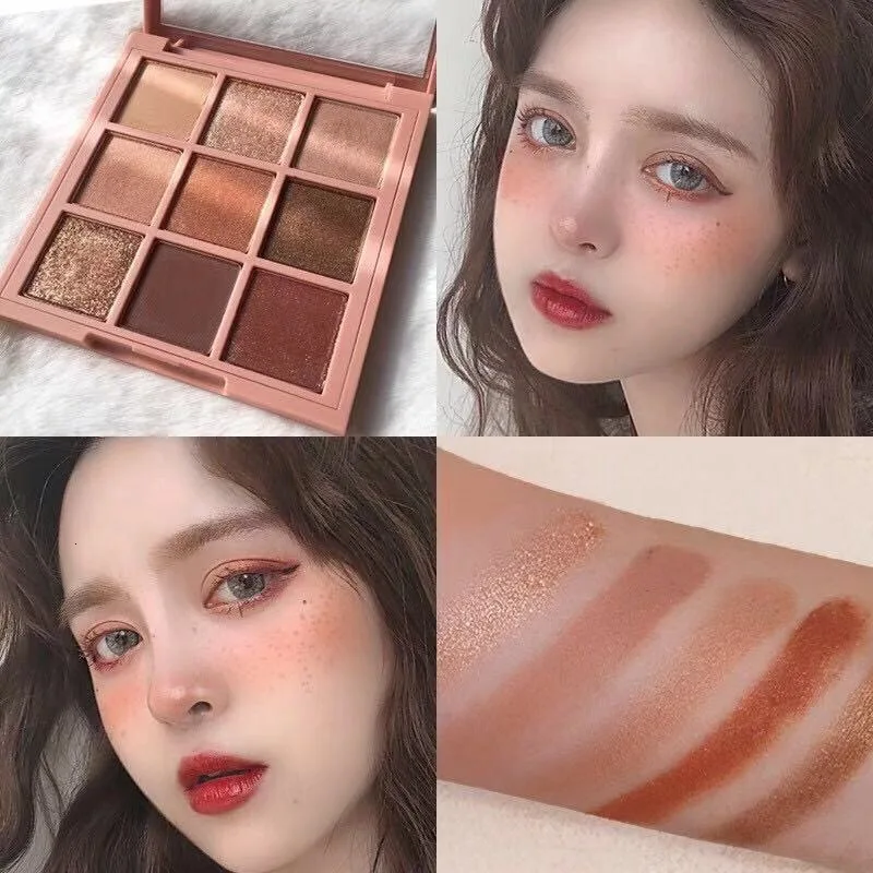 Палитра теней для век Косметика Алмазный Блеск металлик 9 цветов телесный