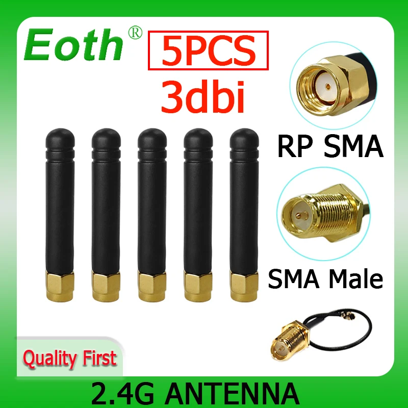 

EOTH 5 шт. 2,4g антенна 3dbi sma Розетка wlan Wi-Fi 2,4 ГГц антенна IPX ipex 1 SMA штекер Удлинительный кабель iot модуль антенна