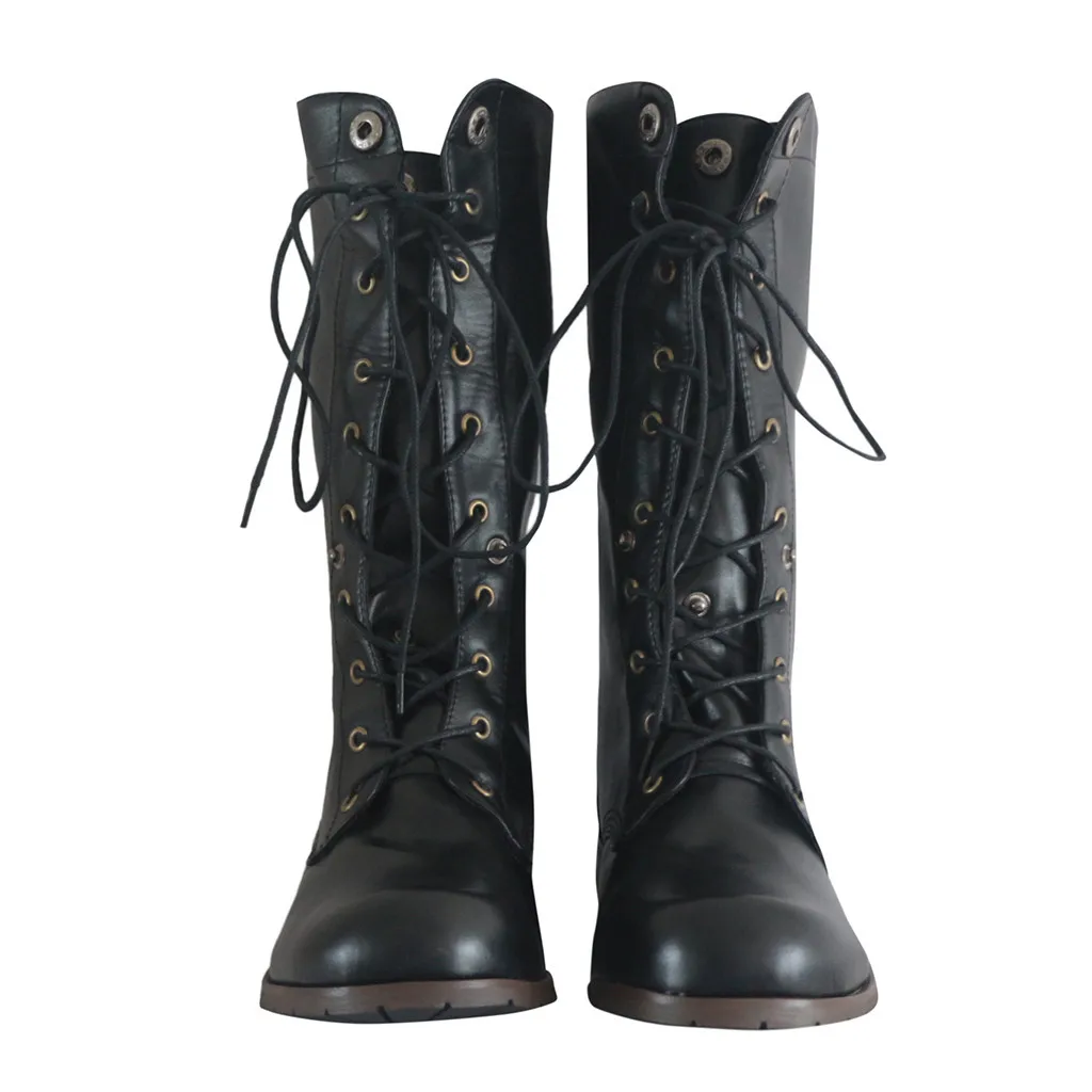 Ботинки на низком каблуке с круглым носком обувь в стиле ретро шнуровка средние