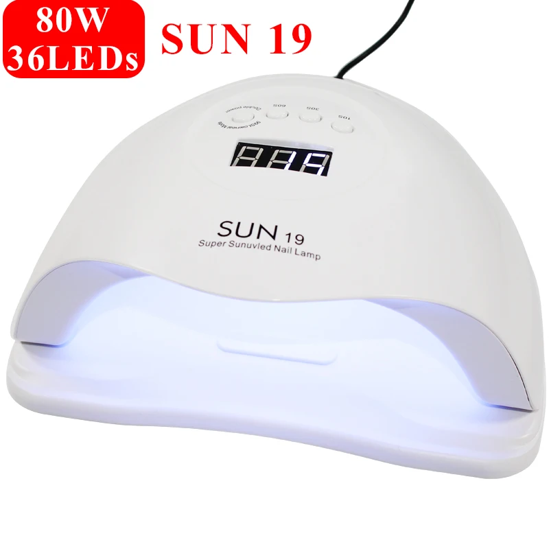 SUN19UV светодиодная Сушилка для ногтей 80 Вт лампа отверждения гель лака с таймером