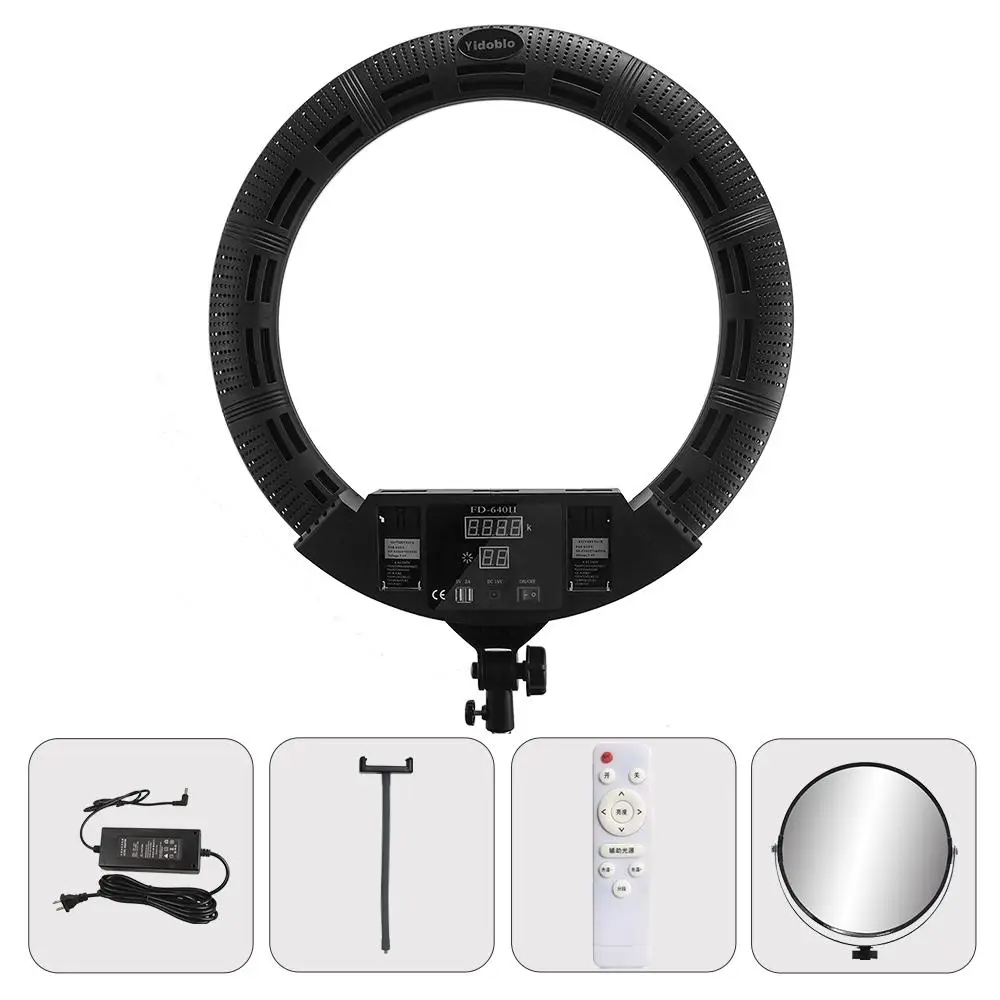 

Yidoblo FD-640II Ring Lamp with Mirror Photography Lighting 100w Bi-color Photo Studio Light Black White USB Support Remote