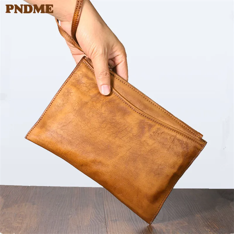 

Vinatge genuine leather men's large capacity clutch bag fashion casual simple natural cowhide ladies weekend envelope wallet
