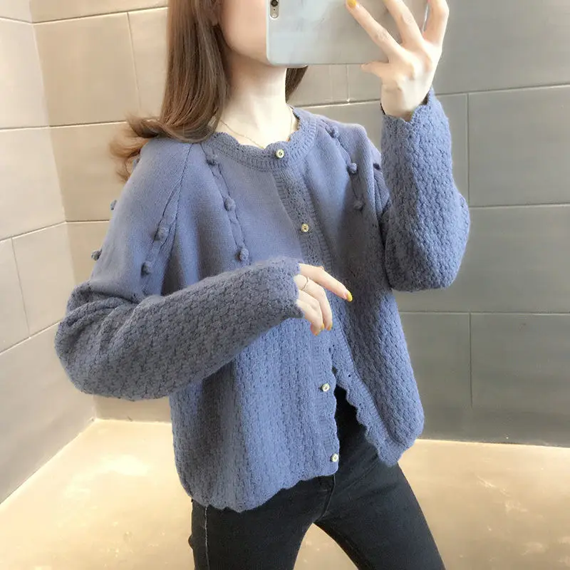 

Chic Knit Cardigan Women's 2021 New Korean Fashion Patchwork Spring Long Sleeve Loose Short Sweater Coat Casual Wild Tops zh217