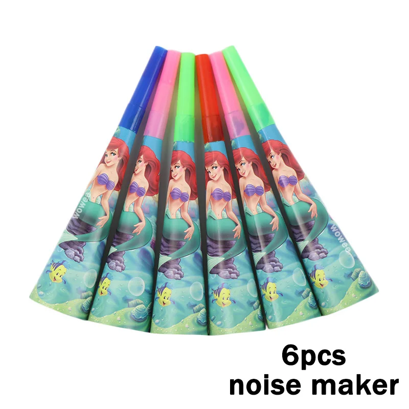 6pc Noise Maker Вечерние украшения в виде русалки, скатерть, подстаканник, соломенная салфетка, свечи, подарочная коробка для конфет, попкорна, детский подарок на день рождения, сделай сам - Цвет: 6pc Noise Maker