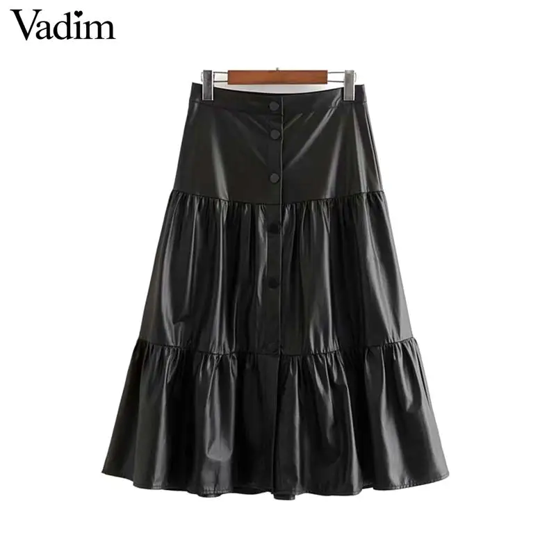 Vadim женские стильные pu кожаные миди пуговицы для юбки дизайн линии повседневные