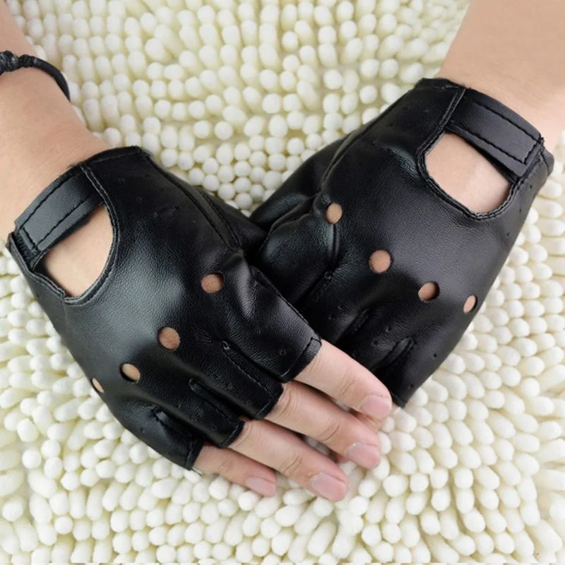 

Men Unisex Artificial Leather Half-Finger Gloves Theatrical Punk Hip-Hop Driving Motorcycle Performance Party Fingerless Mittens