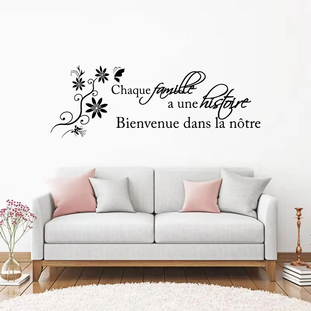 

Fench Quotes Decal For Living Room Quotes"chaque Famille A Une Histoire " Vinyl Sticker Elegance Wall Murals DIY DW10538