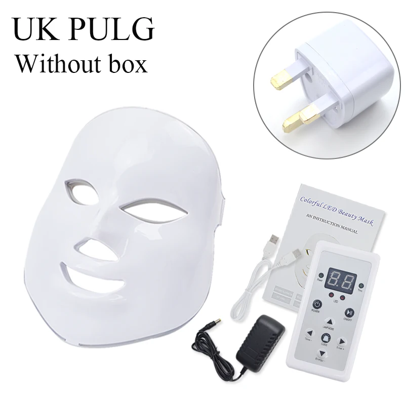 without box uk 7 цветов Led косметическая маска для лица Уход за кожей омоложение удаление морщин, акне уход за лицом Красота терапия отбеливание затянуть инструмент - Цвет: without box uk