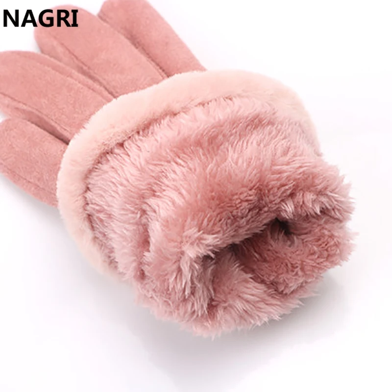 Зимняя мода для женщин 2019 Толстые теплые замшевые кожаные перчатки с меховой подкладкой и сенсорными пальцами для вождения элегантные плюшевые перчатки