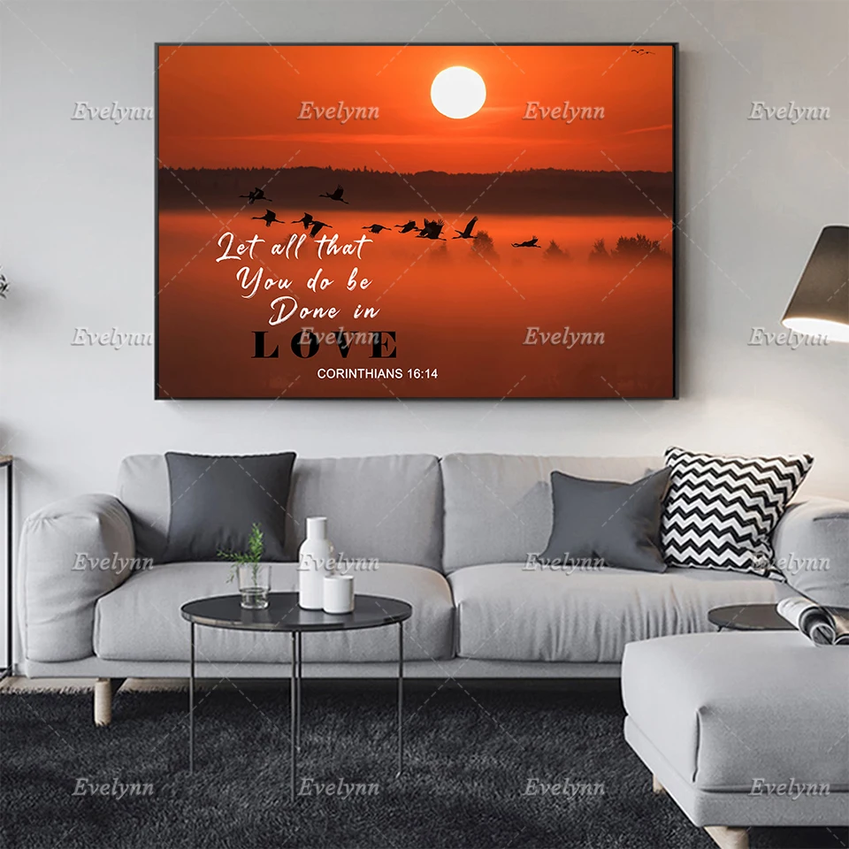 

Let All That You Do Be Done In Love, Bible Verse Wall Art Quotes Oil Painting Poster And Print On Canvas Pictures Floating Frame