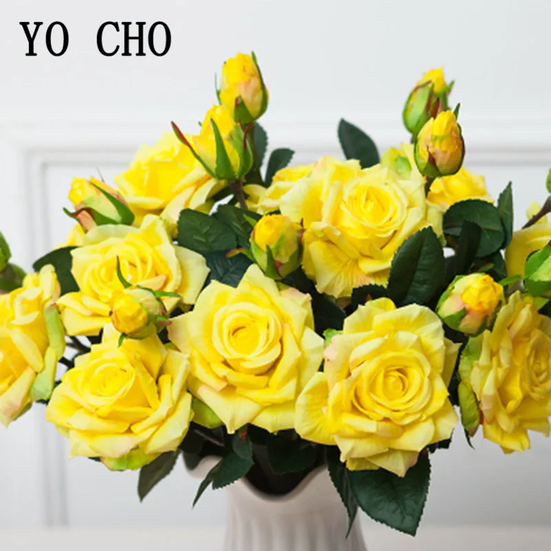 

Искусственные Шелковые Розы YO CHO, розовые Искусственные цветы для украшения свадебной вечеринки, рождественские ветки