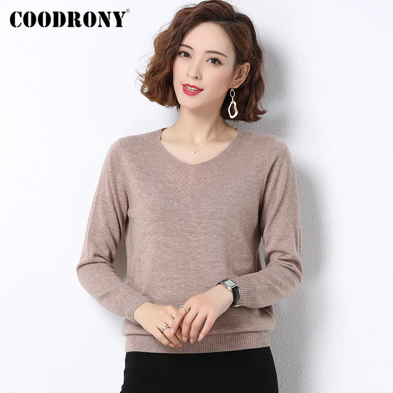 

COODRONY Casual Women's Merino Wool Sweaters Soft Cashmere Sweater Female Knitted V-Neck 2020 Autumn Winter Woman Clothing W1011