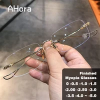 ahora ultralight rimless finished optical myopia glasses square frame computer eyewear with diopters 0 1 0 1 5 2 0 2 5 3 0