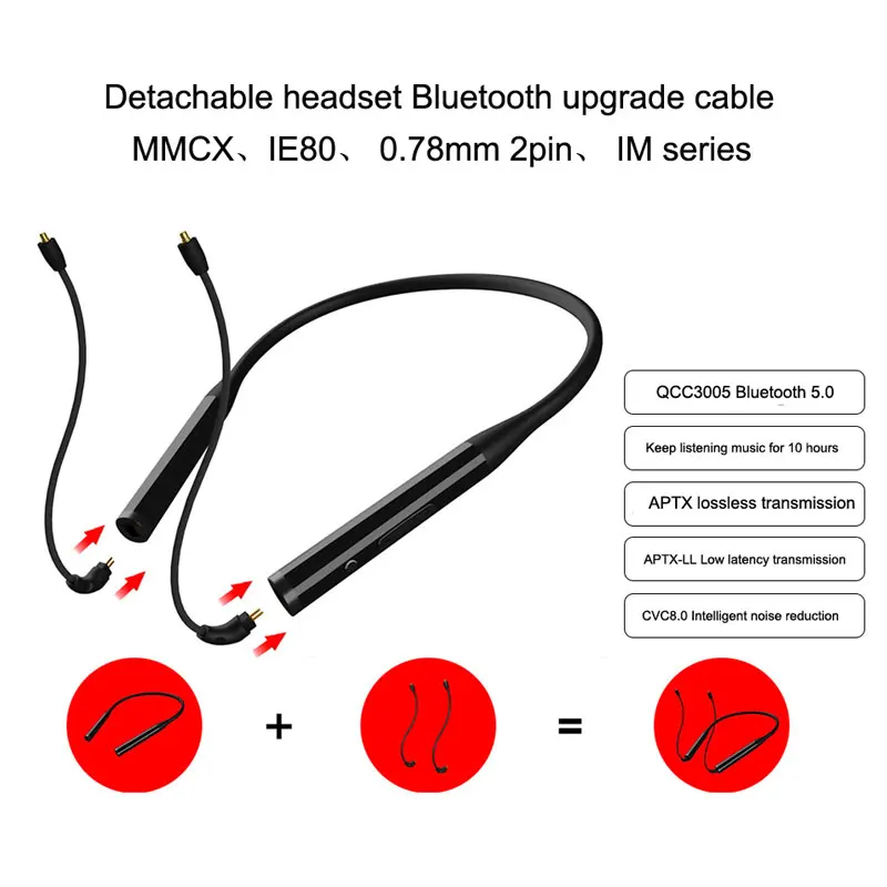 Беспроводной Aptx Bluetooth 5 0 разделяемый кабель обновления mmcx для shure se215 se535 78 мм 2pin KZ