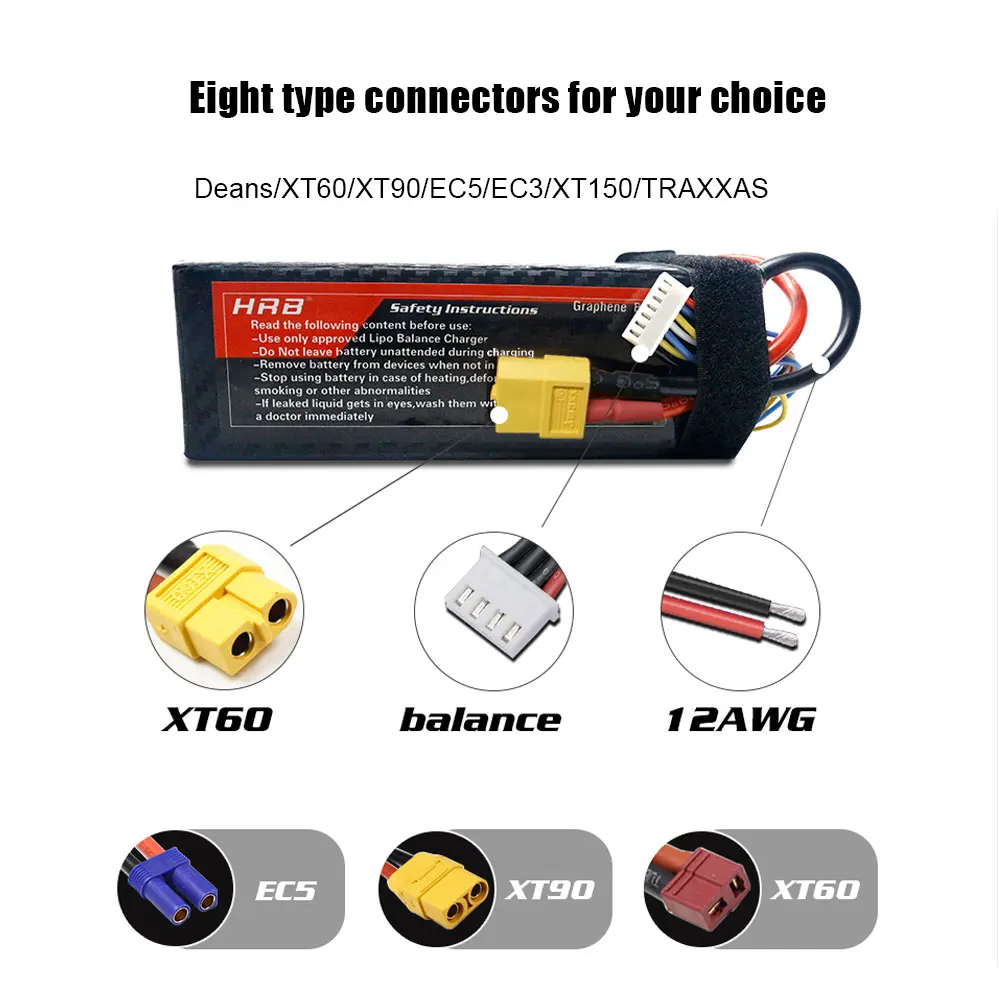 HRB RC lipo battery 2S 3S 3800 6S 14 8 мА/ч 120C Графен 7 4 В 11 1 22 2 в 18 5 1/12 Lipo для 1/8 1/10 Cars trx|Детали и
