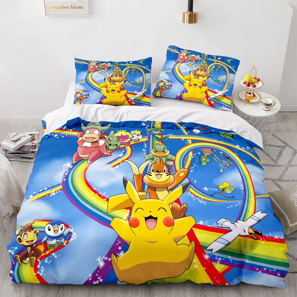 

Pokemon Pikachu Three-Piece Quilt Cover Cartoon 3D Bedding Set Child Bedroom Duvet Cover Single Double Queen King Size 3Pcs Set