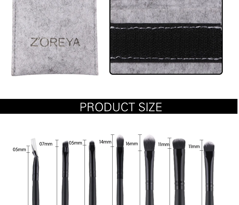 Бренд ZOREYA, 7 шт., набор кистей для макияжа глаз, супер мягкие черные кисти для макияжа, наборы теней для век, бровей, ресниц, косметический инструмент