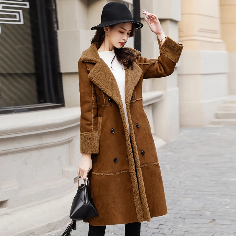 

Winter Loose Thick Patckwork Jacket Long Coat Work Women Femme Fashion Fur Collar 2020 Winter High Street Womens