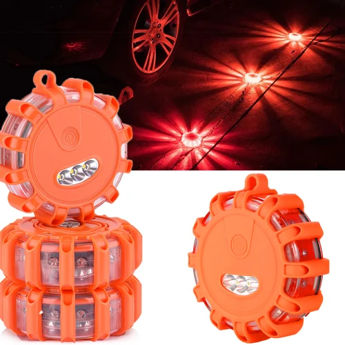 

Car LED Road Flares Safety Flashing Warning Light Roadside Emergency Disc Beacon Kit for Vehicles Boats with Magnetic Base & Hoo