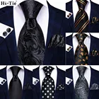 Hi-tie дизайн черный однотонный Шелковый Свадебный галстук в горошек для мужчин Hanky Cufflink подарок мужской галстук Gravata набор модный бизнес дропшиппинг
