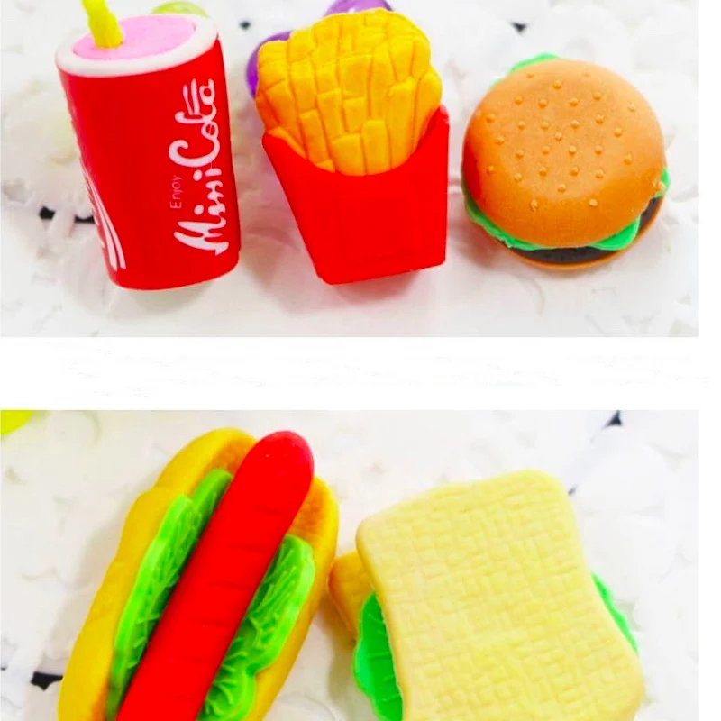 6 шт./компл. милые милый ластик гамбургер Еда картофеля фри для хот догов офиса