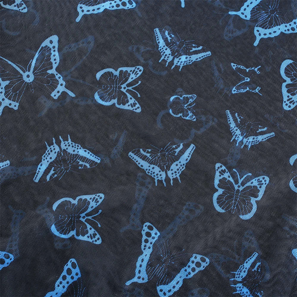 Женские синие футболки с принтом бабочки сетчатые Прозрачные топы длинным