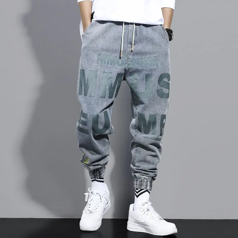 Cargo Pants Jeans Men's Ankle Length Pants Loose Harlan Pants Harajuku Style Casual Pants Men Elastic Waist  Hip Hop Trousers