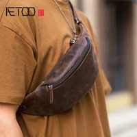 aetoo original handmade retro first layer crazy horse cowhide zipper leather multifunctional fashion mobile phone waist bag ches