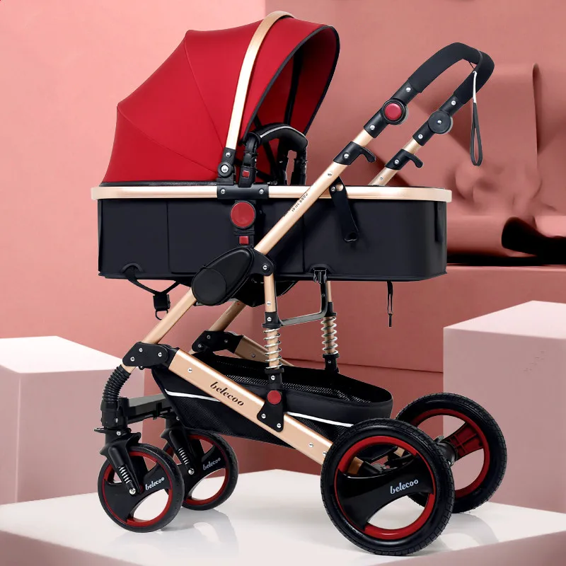 2Rubberwheel 8 Высокая пейзажная реверсивная прогулочная коляска 3 в 1 портативная Роскошная детская коляска Горячая мама розовая коляска дорожная коляска 8 бесплатные подарки - Цвет: 2Rubberwheel 8