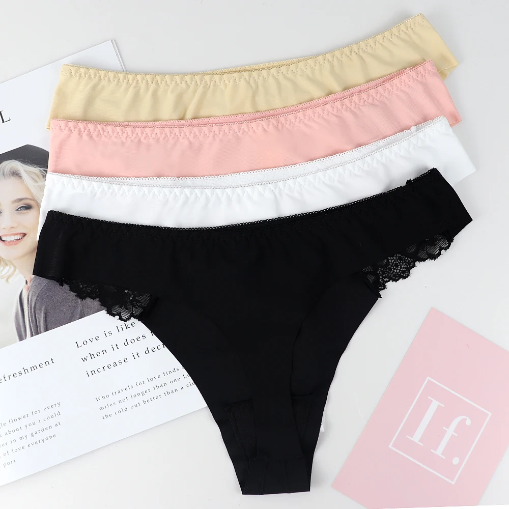 

Cotton Panties Woman Thong Sexy Lace Briefs Fashion Solid Color Underpants Seamless Breathable Hollow Out Low-Rise Panties