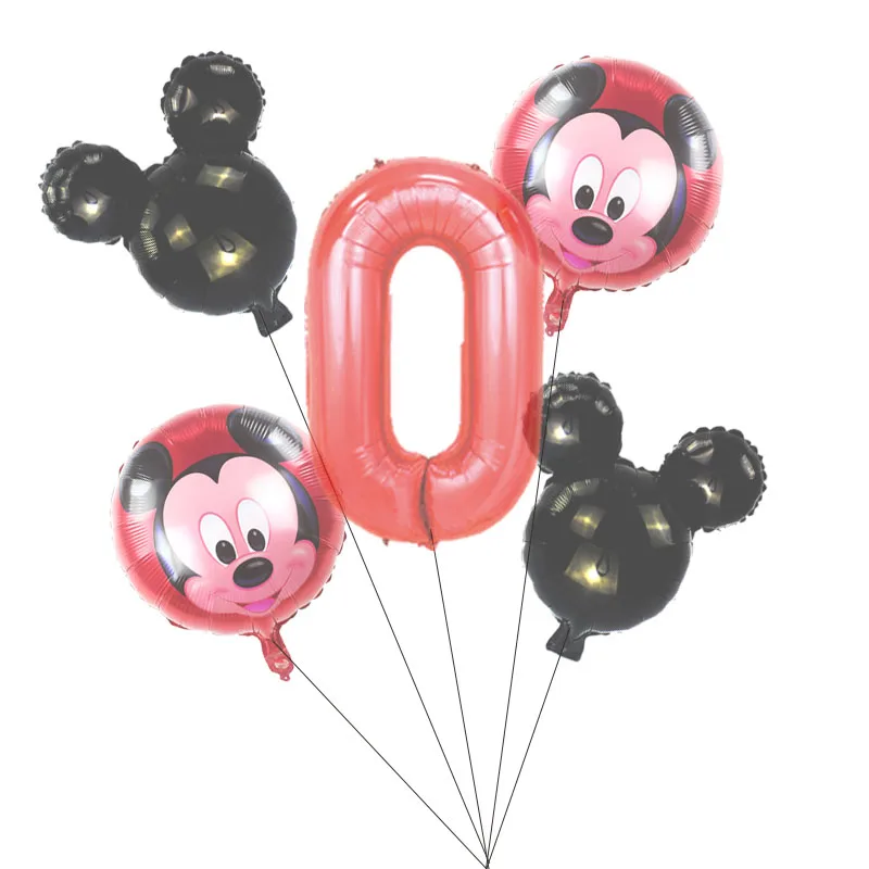 mickey black set(0) 5 PCS С Днем Рождения вечерние декоративные шары Микки и Минни Маус 3" Красный номер Фольга шар для 1st День рождения украшения для детей - Цвет: mickey black set(0)