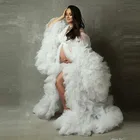 Экстра пышные белые тюлевые халаты для беременных на заказ большого размера с поясом длиной до пола с оборками пушистые прозрачные женские Беременные