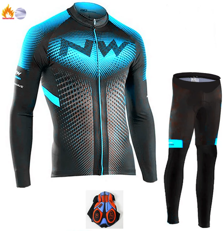 Fleece set Northwave NW Мужская Зимняя шерстяная майка для велоспорта, комплект с длинным рукавом, шорты для велоспорта, Спортивная рубашка, набор NW - Цвет: Fleece set