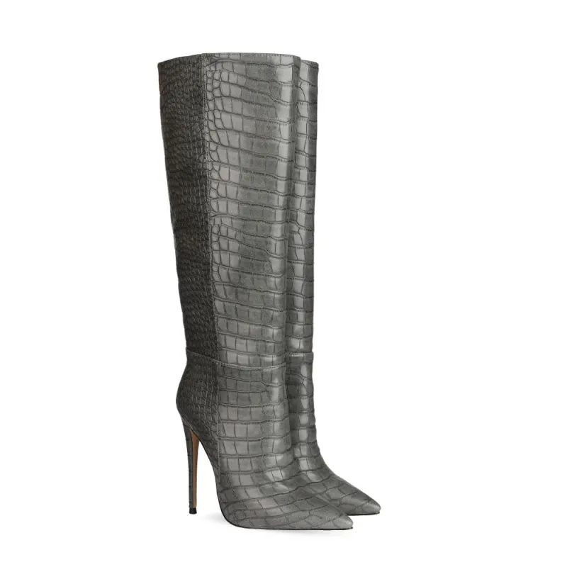 Mobetty/высокие сапоги до бедра на шпильке Женские высокие из цветной кожи с камнями