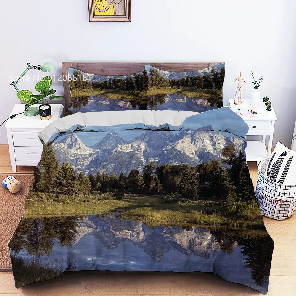 

Snow Mountain Duvet Cover 3D Print Beautiful Landscape Bedding Set River Forest Scenery Bed Quilt Cover Queen Double Bedspread