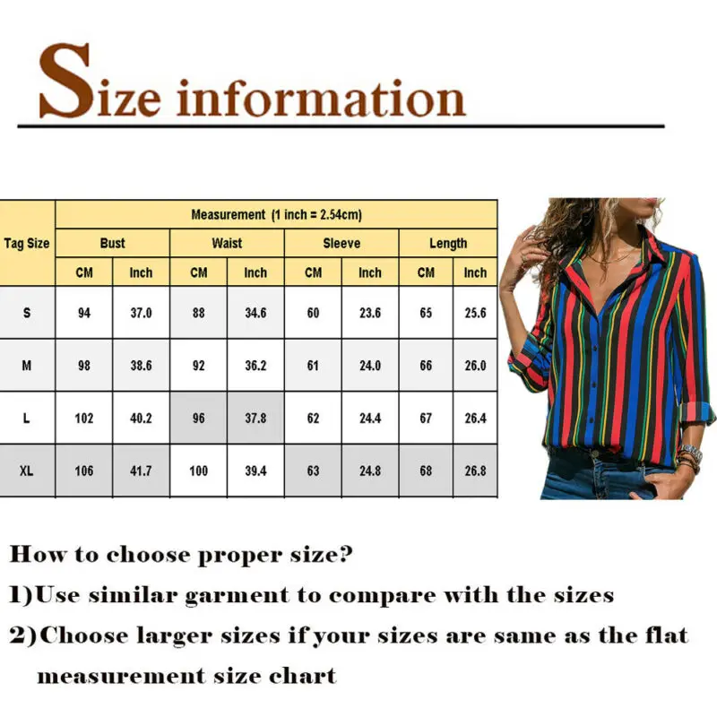 

Womens Summer OL Work Long Sleeve Button Blue Chiffon Stripe Top Plus Size T Shirt Casual Loose Tops Blouse 4 Colors