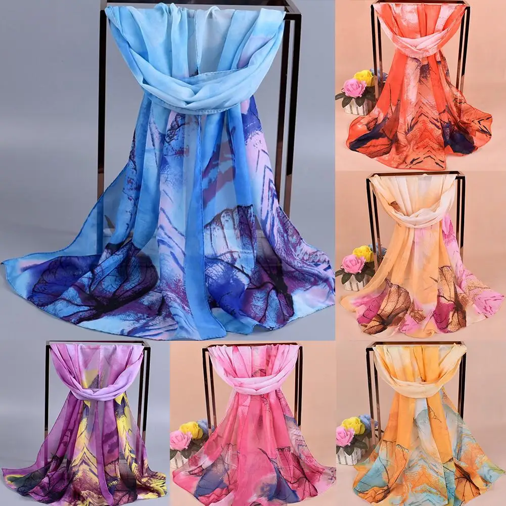 

Spring Summer Women Leaves Print Long Soft Wrap Scarf Chiffon Shawl Scarves