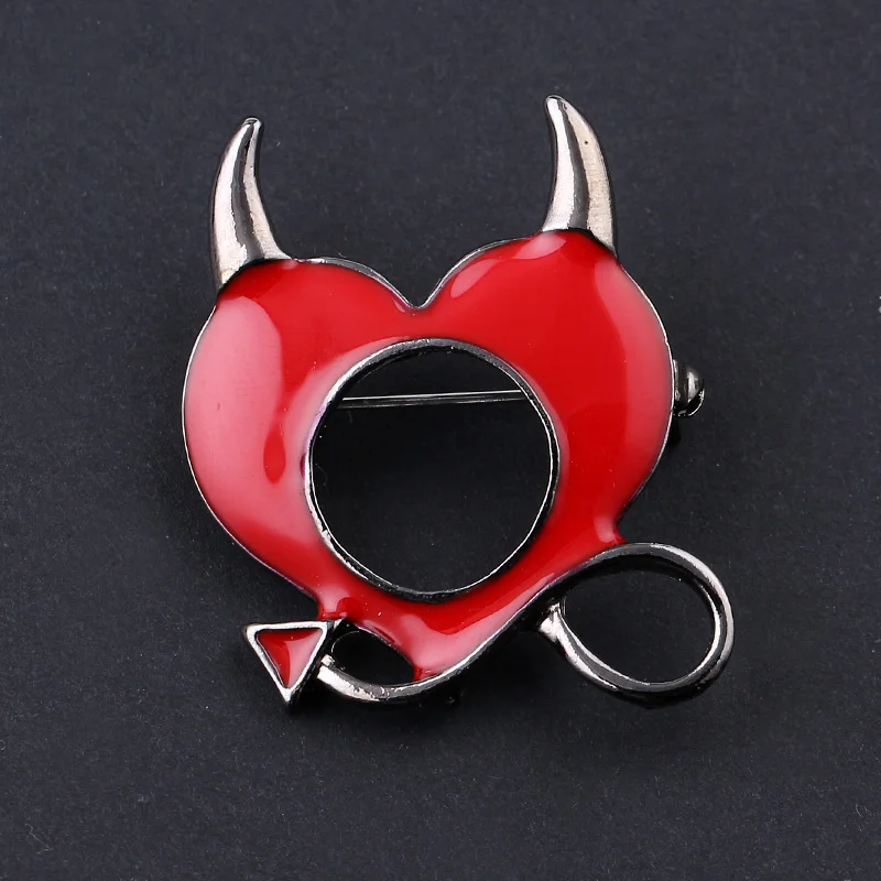 Heart Brooch Pin Red devil enamel pin Bull head brooch on the collar enamel lapel pin Jeans shirt Bag Cute Koakuma Jewelry Gift
