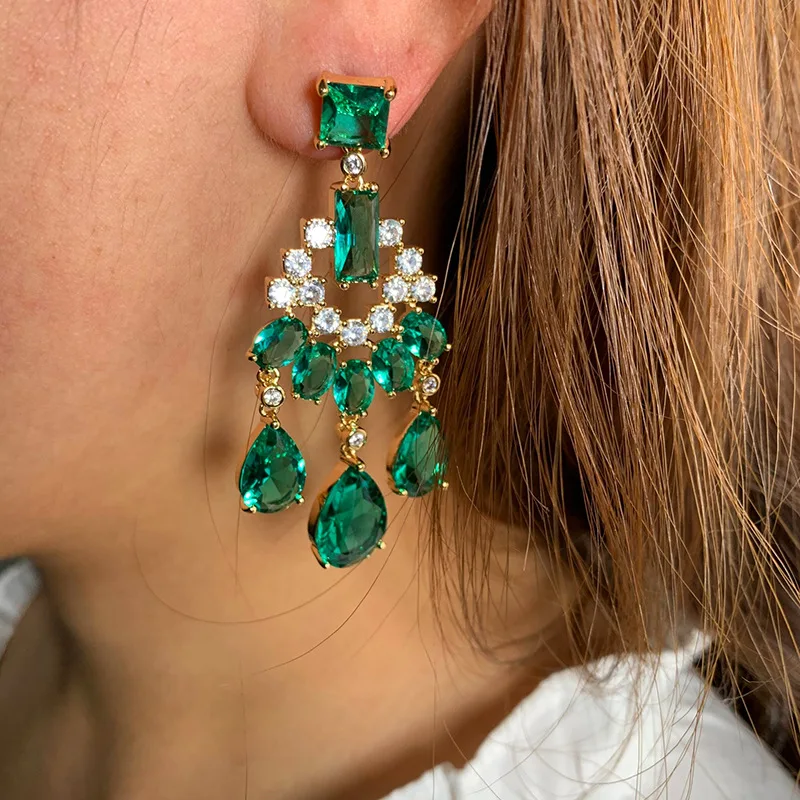 

Женские серьги в стиле ретро, длинные серьги с зеленым фианитом, простые модные роскошные украшения