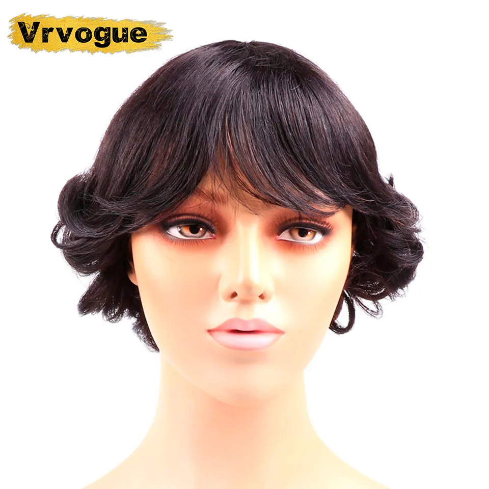 Парики Vrvogue Pixie Cut Бразильские короткие парики с челкой человеческие волосы для