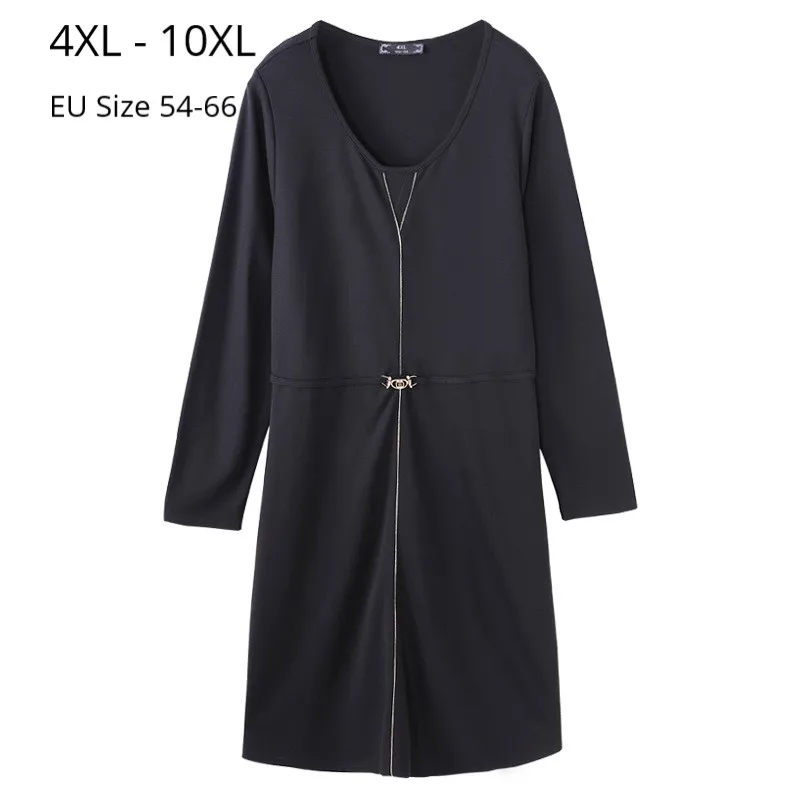 

Большие размеры 10XL 8XL 6XL 4XL,,Российские размеры 66, 62, 58, 54, женское весеннее черное платье Femme с длинными рукавами и вырезом лодочкой элегантная ...