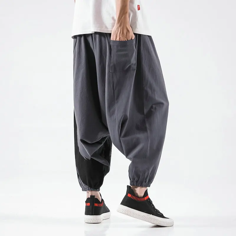 

2021 New Mens Cross Pants Harajuku Style Harem Pants Male Loose Cotton Linen Sweatpant Mens Casual Streetwear Large size M-5XL