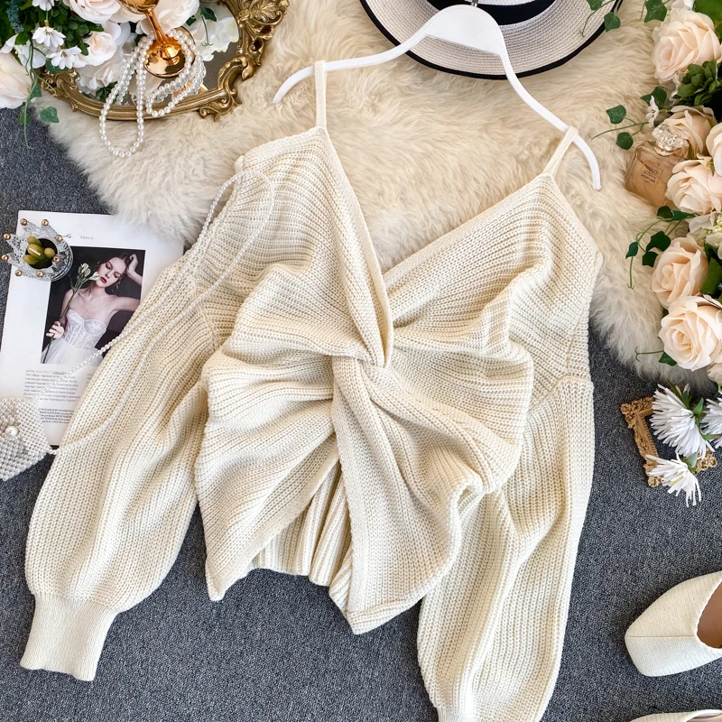 Женский трикотажный свитер без бретелек привлекательный облегающий пуловер с