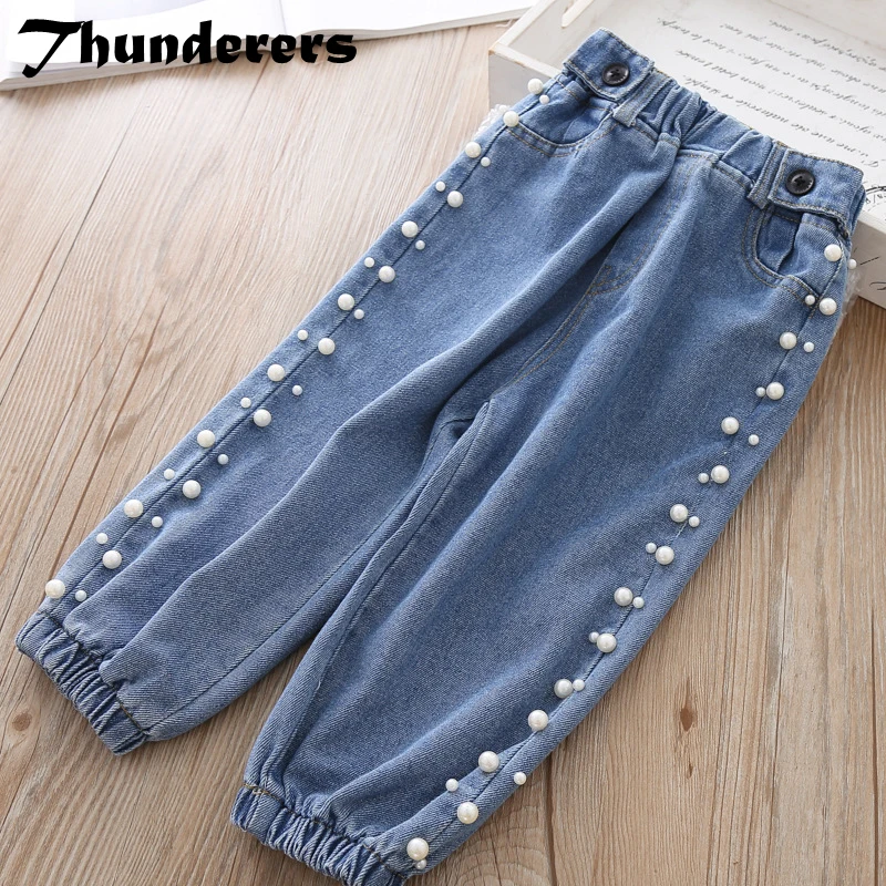 Thunderers/модные детские джинсы для девочек джинсовые штаны шаровары на весну осень