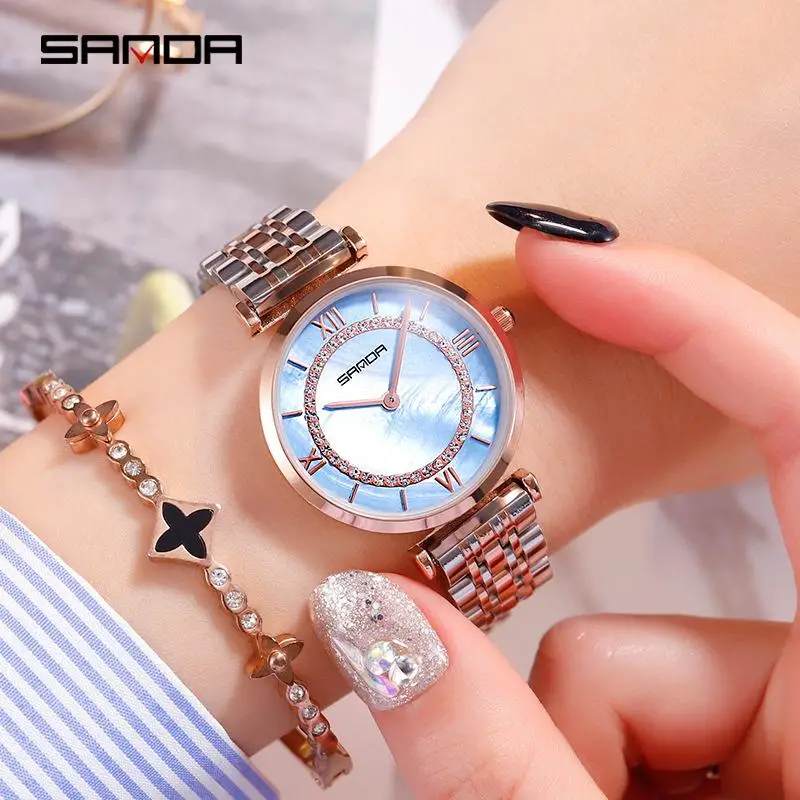 Sanda роскошные женские часы простые повседневные модные из нержавеющей стали с