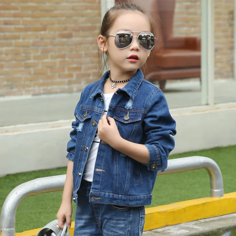 Kids Denim Jackets for Girl Jean Coat Clothing 2019 Spring Autumn Fashion Hole Girls Outerwear 5-14Y Children Jacket | Детская одежда и