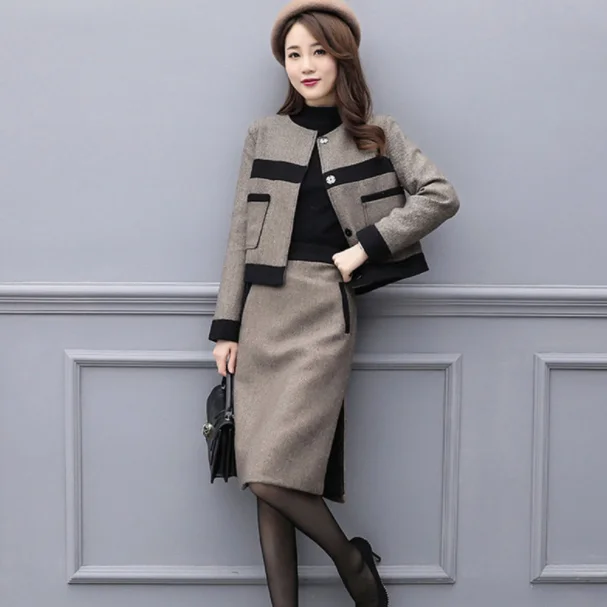 Новинка 2020 Осень зима Офисная Леди элегантная шерстяная юбка костюм наборы