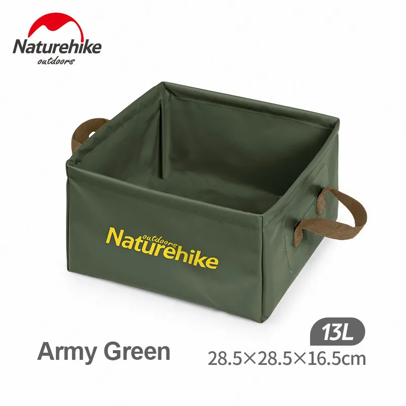 Army Green Naturehike 13L Складная квадратная емкость для воды большая емкость портативное ведро для хранения для дома и путешествий Многофункциональный резервуар для воды - Цвет: Army Green
