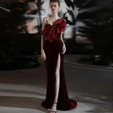 LORIE Vestidos De Noche De sirena sin tirantes, trajes De terciopelo con lazo dividido para fiesta De graduación, Sexy, 2021 (4)